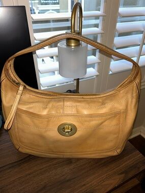 Coach Leather Shoulder Hobo Bag in Tan